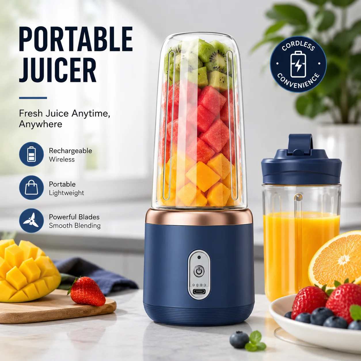 Blue Portable Blender, Recharg - огляд і ціна Portable Blender Usb Rechargeable
