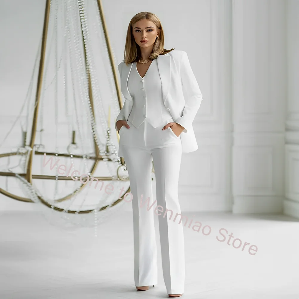 White Blazer for Women Suit 3-piece Business Formal Office Workwear Set (Jacket, Pants and Vest) Loose Design Outfit