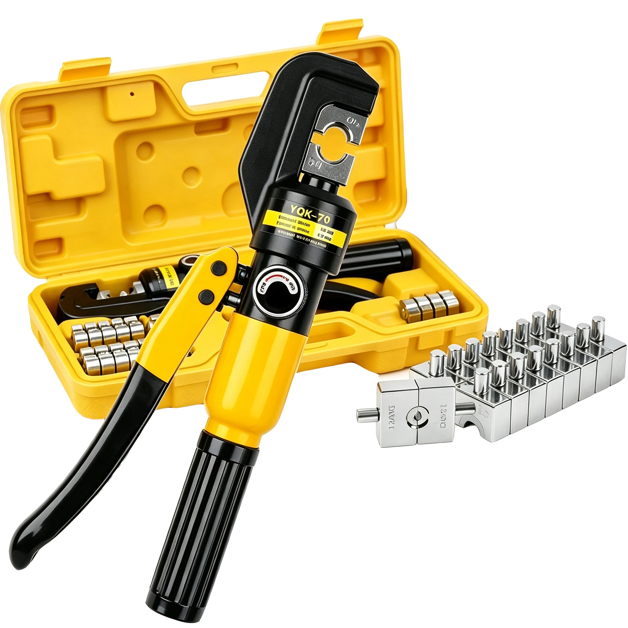 YQK-70 10T hydraulische krimptang, geschikt voor kabels tot 4-70 mm², zware uitvoering voor koperen en aluminium connectoren.