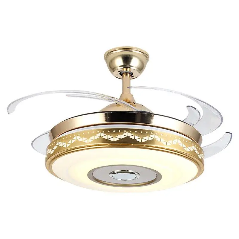 Music Bluetooth Ceiling Fans With Light Remote Control APP RGB Color Light Fans 110V 220V Invisible 42 Inch Gold Fan Lamp