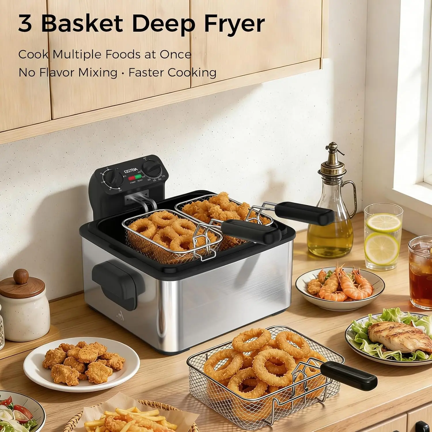 Electric Deep Fryer with 3 Baskets, 4.75QT Stainless Steel Countertop view 2