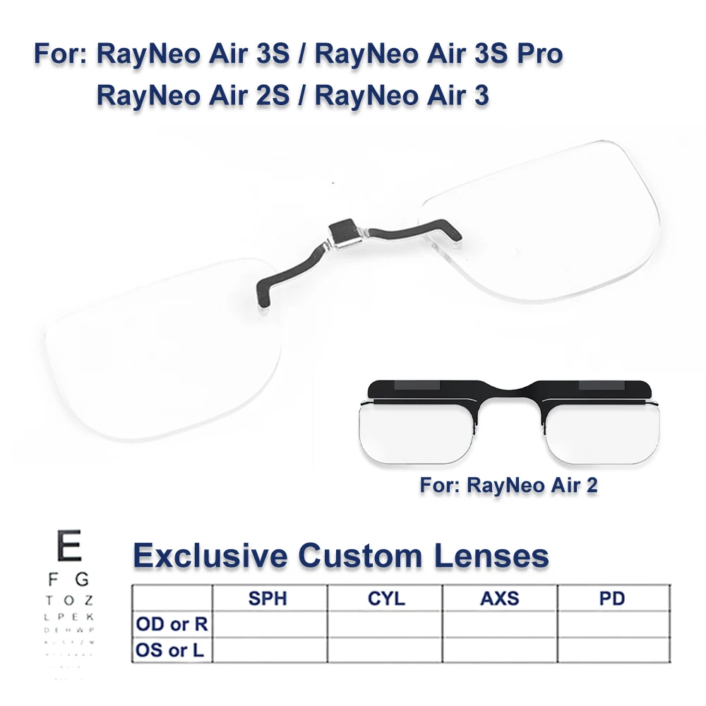 ل TCL RayNeo Air 2/Air 2S/Air 3/Air 3S/Air3S Pro AR عدسات النظارات الذكية مخصصة لقصر النظر وقصر النظر عدسات مضادة للوهج مضادة للأزرق