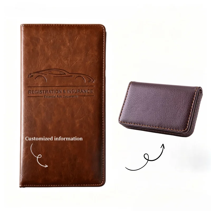2PCS Custom Name Car Registration Insurance Card Holder Multifunctional Car Document Wallet for Glove Box Auto Interior Gift
