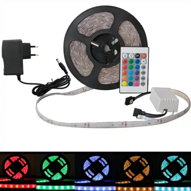 Fita Led Rgb Rolo 5m 300 Leds Ip65 + Controle + Fonte