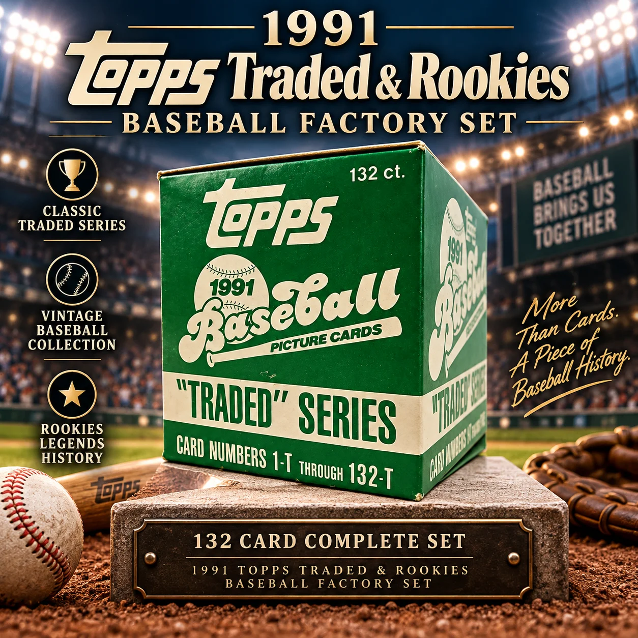 1991 Topps Traded & Rookies Baseball Factory Set, 132-Card Complete Set, Vintage Sports Trading Cards for Early 1990s Baseball Collections and Complete Set Collectors