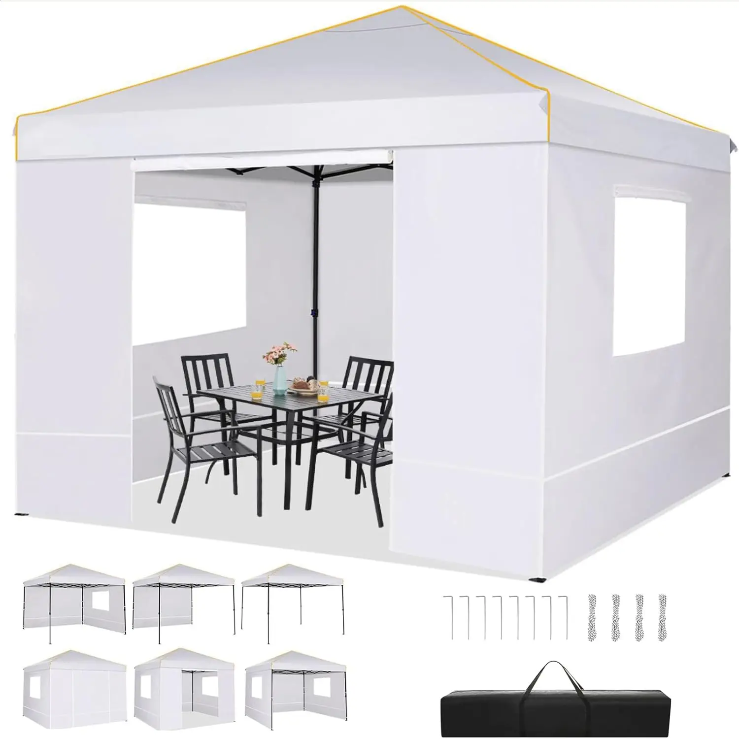 Image of Tenda da festa pieghevole con gazebo impermeabile pop-up 3x3 m con 4 pareti laterali Gazebo da giardino anti-UV per esterni, feste, eventi commerciali cod004