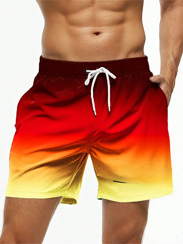 Fashion Letter Design Mens Print Shorts Summer Men's Swim Trunks Elastic Waist 3D Print ‘Hola’Graphics Gradient Breathable Short — zdjęcie 2
