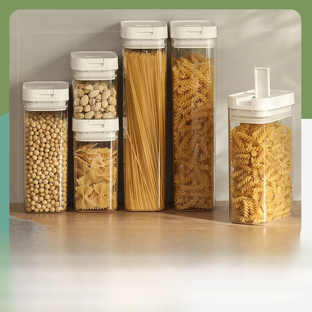Pudełko do przechowywania makaronu Przezroczysty plastikowy zbiornik z uszczelnieniem zbożowym Pojemnik do przechowywania spaghetti Odporny na wilgoć słoik na przekąski Zbiornik na żywność kuchenna — zdjęcie 2