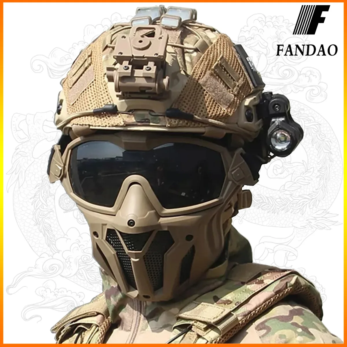 FANDAO Tactical Hunting Airsoft Fast Helmet Set Anti-Fog Full Face Mask CS Field Accessary for Outdoor Hunting CS Military CBQ