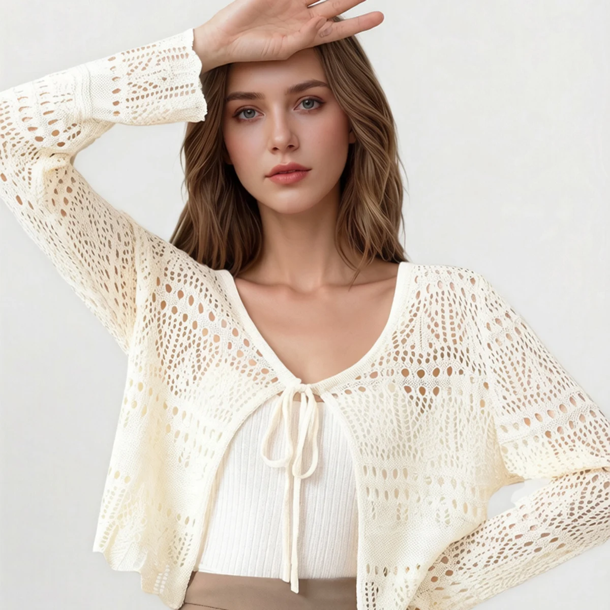 1pc Women's Thin Shrug Cover Up Sun Protection Shawl, Long Sleeve Cover-Up Top For Summer, Pairs With Camisole Dress image 5