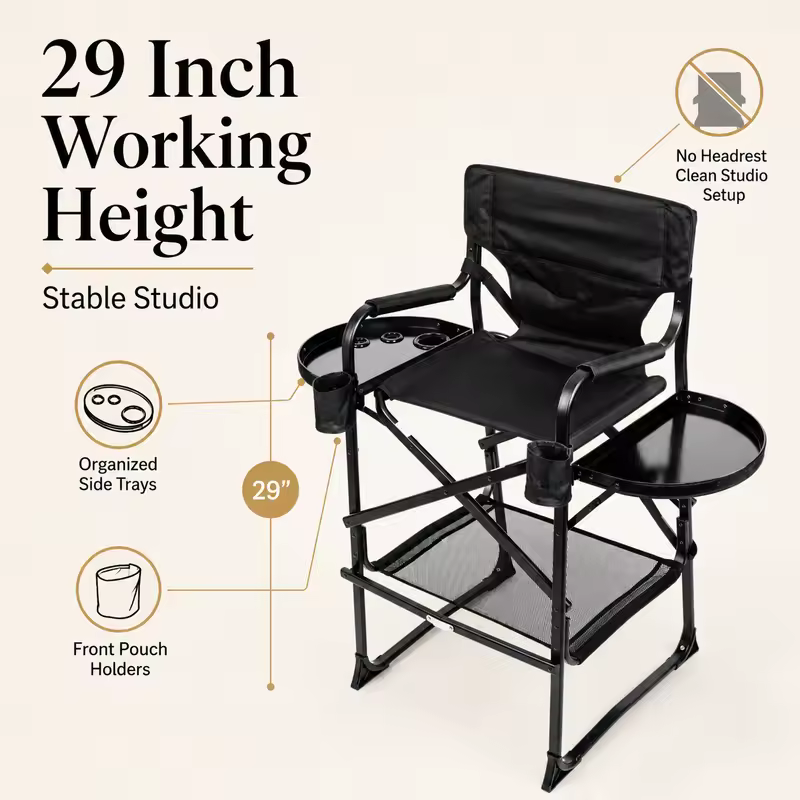 Wholesale Aluminum Folding Portable Upgraded Tall Director Makeup Artist Chair - Image 4