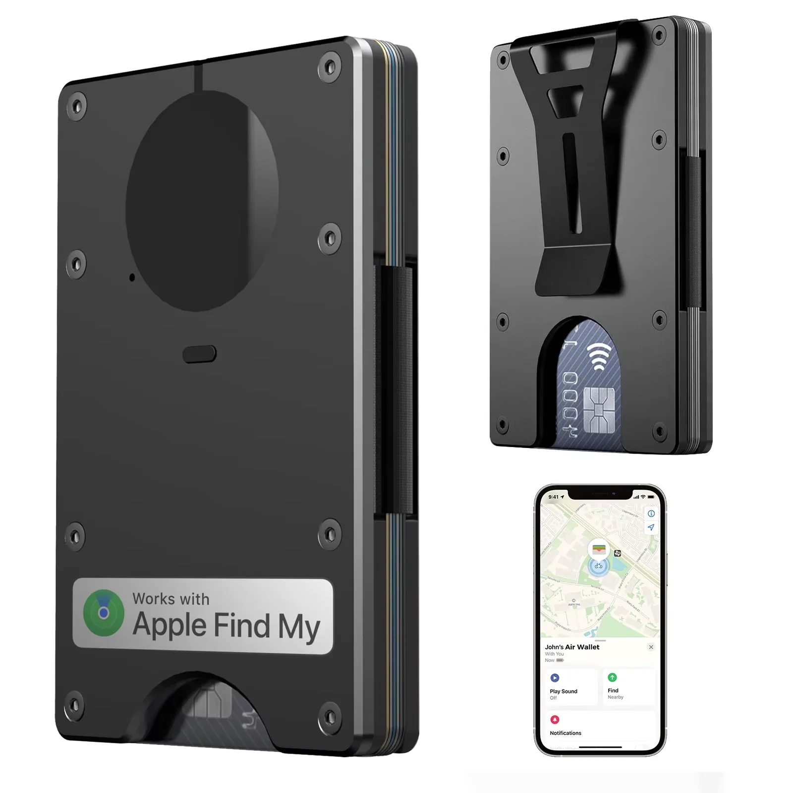 

Smart Wallet with Built-in Apple Find My Tracker Anti-Lost GPS Locator RFID Blocking Aluminum Card Holder Men Money Clip