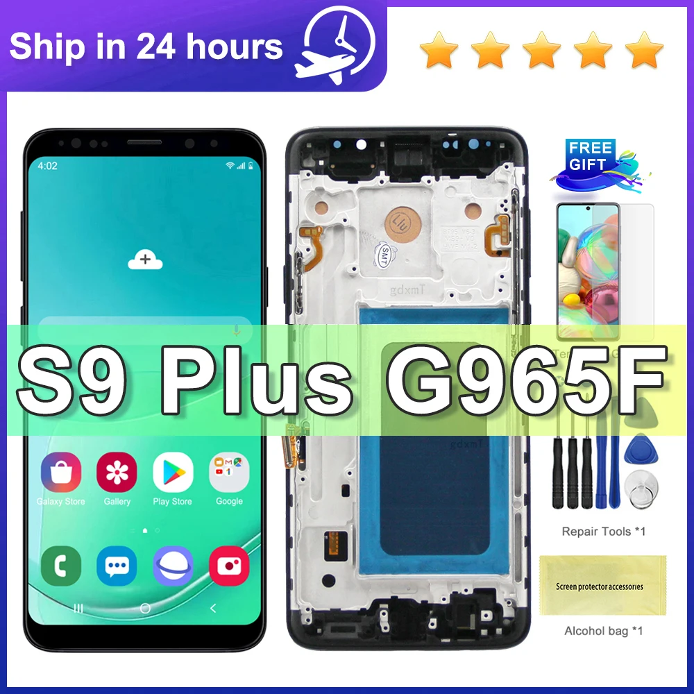 Tested TFT For Samsung S9 Plus G965 G965F LCD Display Touch Screen with Frame, For Galaxy S9+ Display Replacement