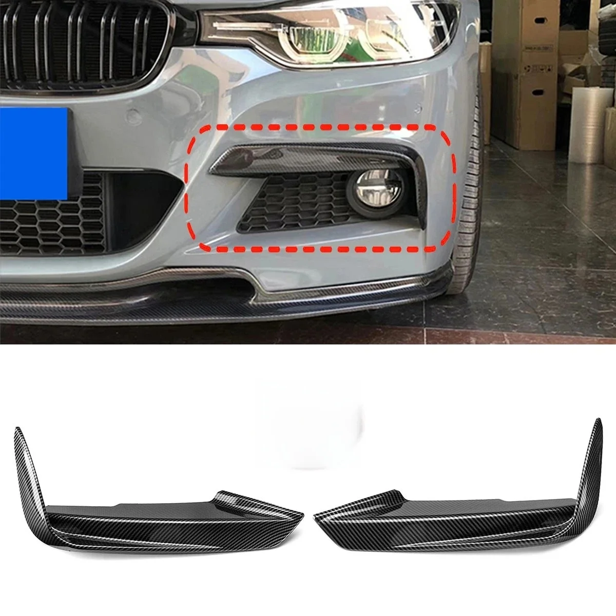 Pour BMW F30 F31 M Sport 2012-2019 pare-chocs avant lèvre séparateur Canards Spoiler 1 paire voiture antibrouillard sourcil cadre couverture Grille