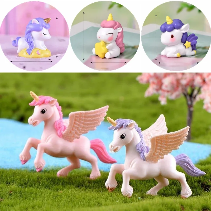Accessoires de jardin féerique pour la maison, modèles d'animaux licorne Pegasus, Figurines miniatures, ornement, décoration de gâteau pour maison de poupée