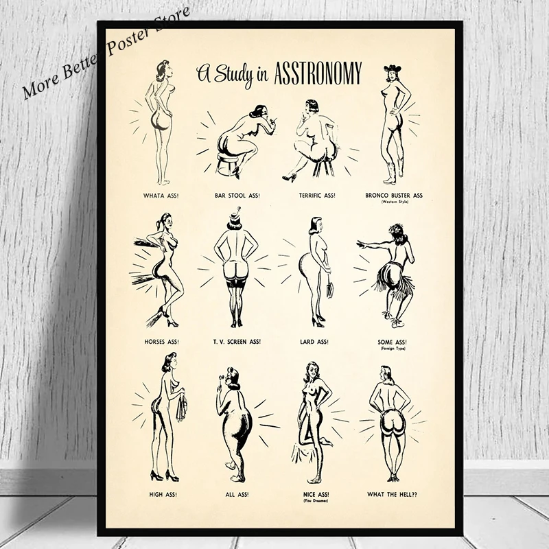 Funny A Study In ASStronomy Butt Shapes Print Poster Canvas Painting Vintage Ass Diagram Wall Art For Bathroom Home Decor