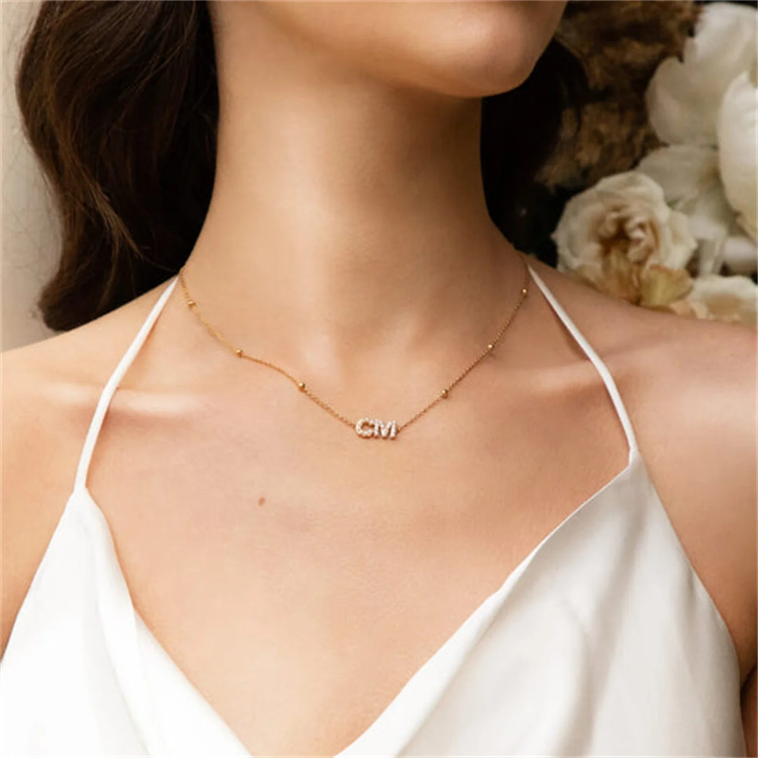 Freshwater Pearl Name Pendants For Women Personalized Letters Necklace With Ball Chain Minimalist Wedding Engagement Jewelry