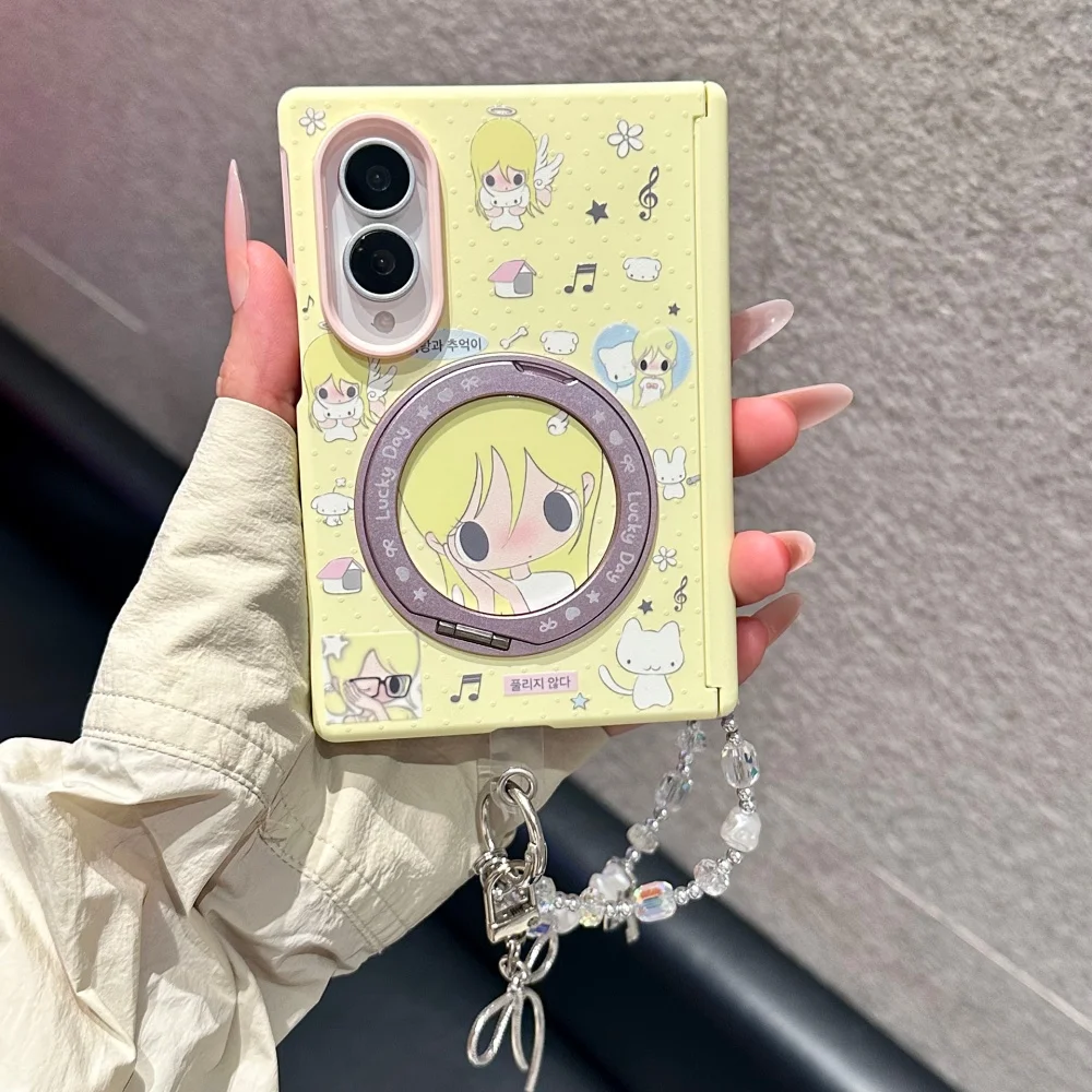 Cute Angel Girl Magnetic Phone Case for Samsung Galaxy Z Fold 8 Cover, Sweet Cartoon Shockproof Cases with MagSafe Holder Kawaii