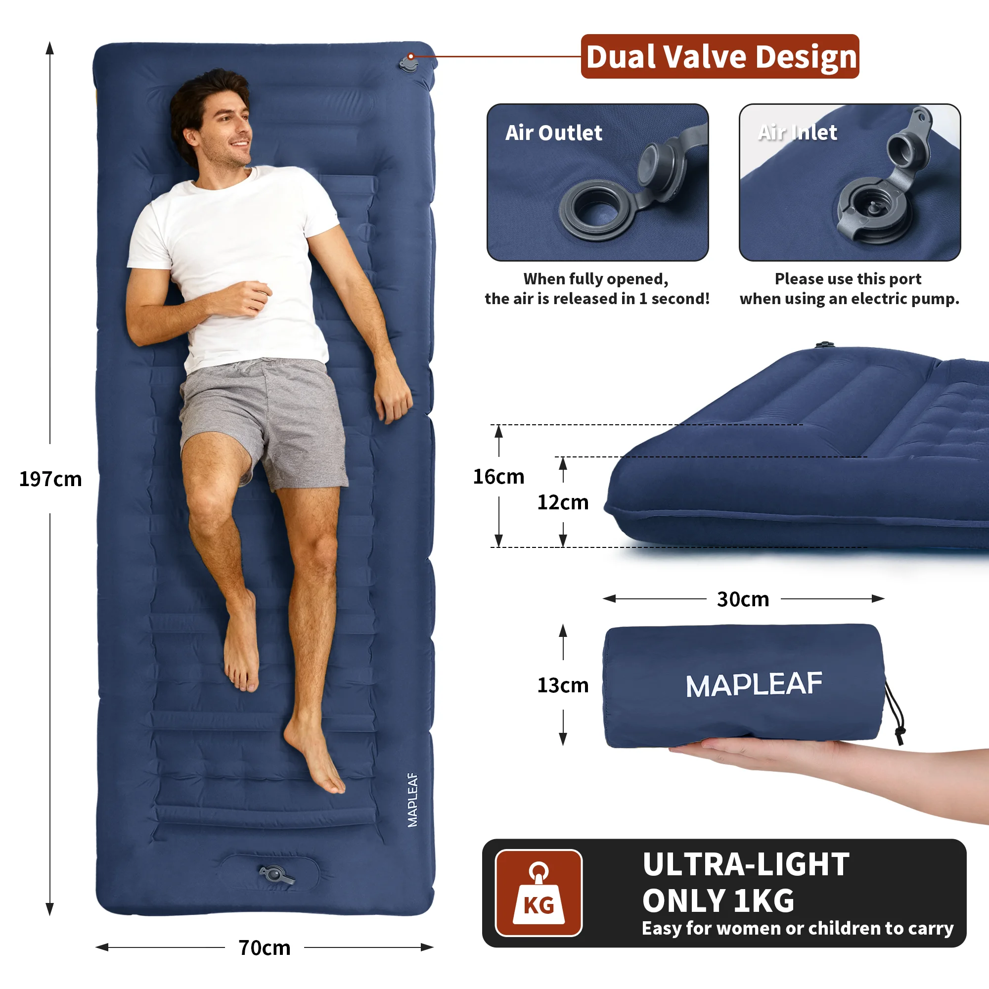 MAPLEAF-colchoneta inflable para acampar, colchoneta inflable para dormir para senderismo, colchón de aire impermeable de 12cm, colchoneta ultraligera para dormir para acampar