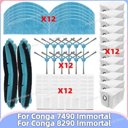 (Conga 7490 Immortal/ 8290 Immortal, ROPO Smart Laser, Kabum Smart 900 ) 진공청소기 교체 부품 및 액세서리에 적합 - 메인 롤러, 사이드 브러시, HEPA 필터, 물걸레 천, 먼지 봉투