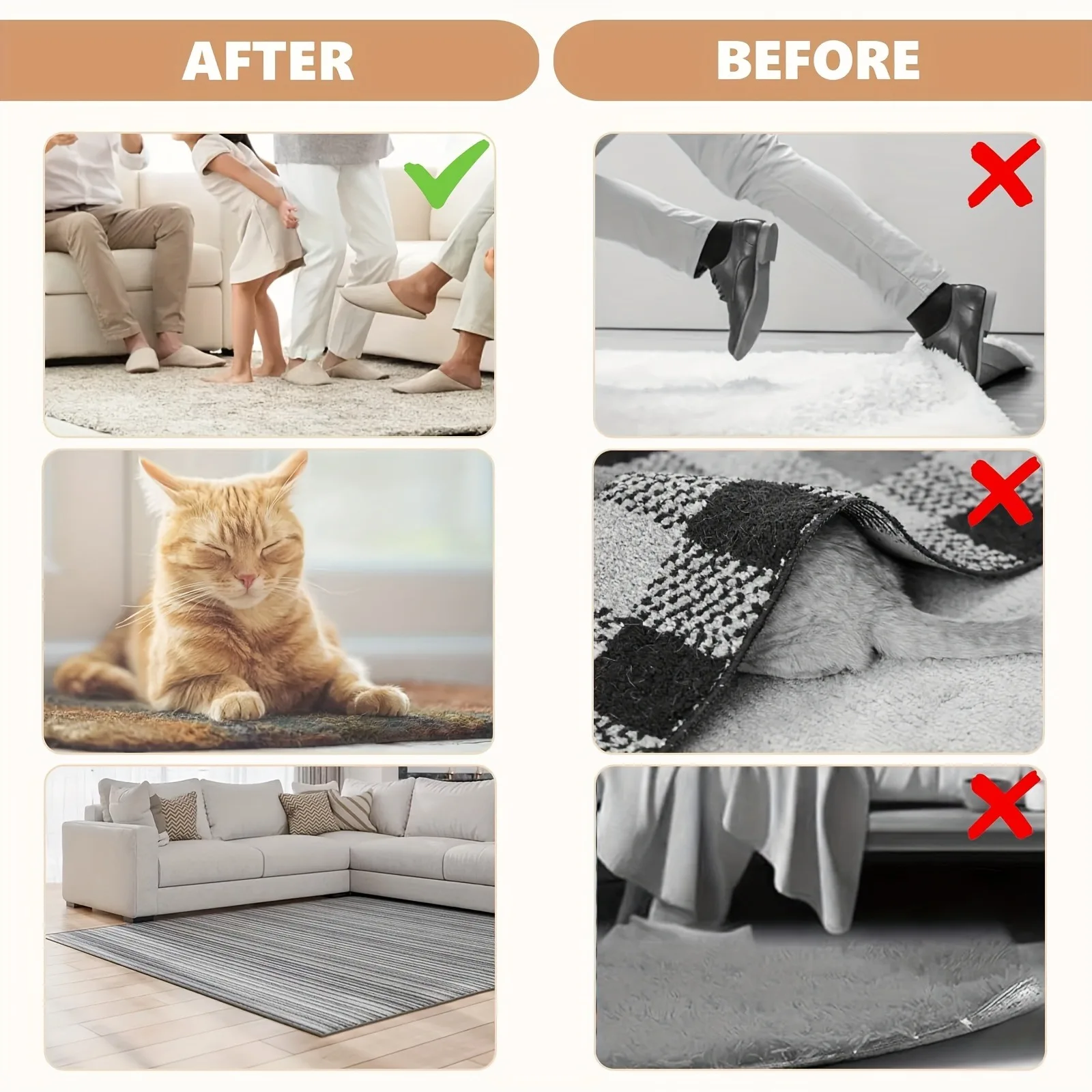 高粘度両面カーペット固定パッチ24枚、滑り止め、カール防止、オフィスや家庭に最適