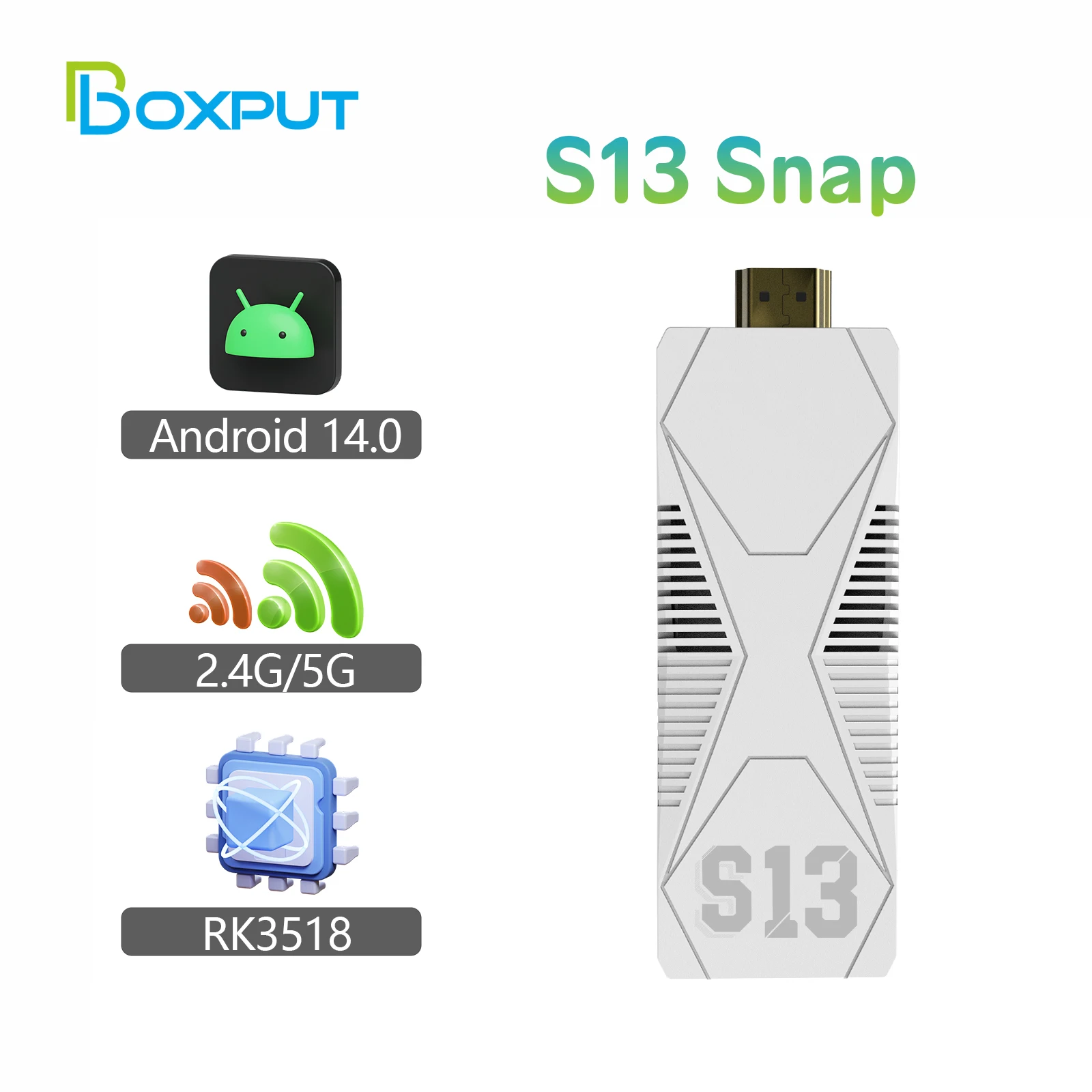 2025 S13 Snap Android 14 TV Stick RK3518 Chip 2.4G Voice Remote Auto-Connect 2.4G/5G 8822CS Dual WiFi Smart tvbox TV Dongle