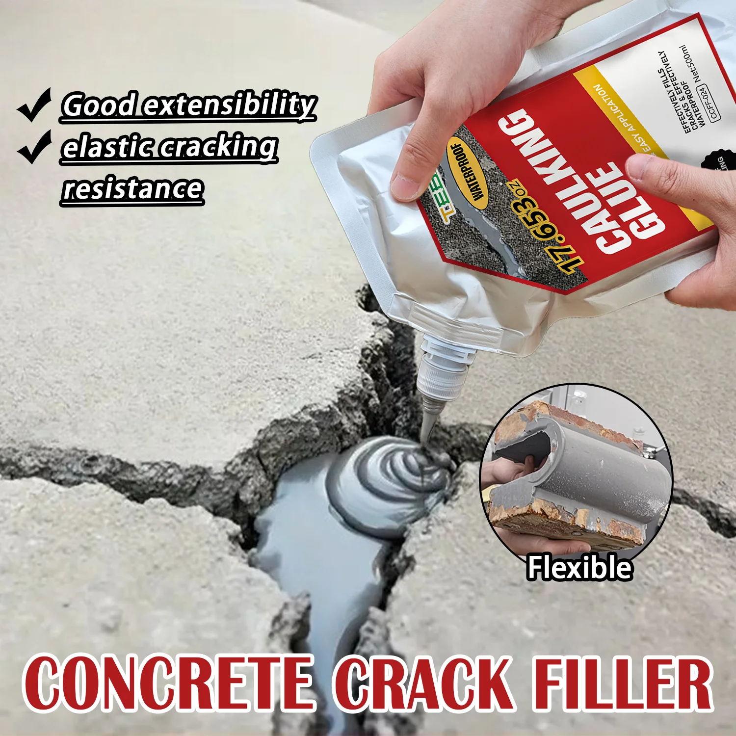 500ml Grouting Adhesive Heavy Duty Concrete Crack Filler Sealant Waterproof Leak Repair Liquid for Repairing Floor Road Potholes