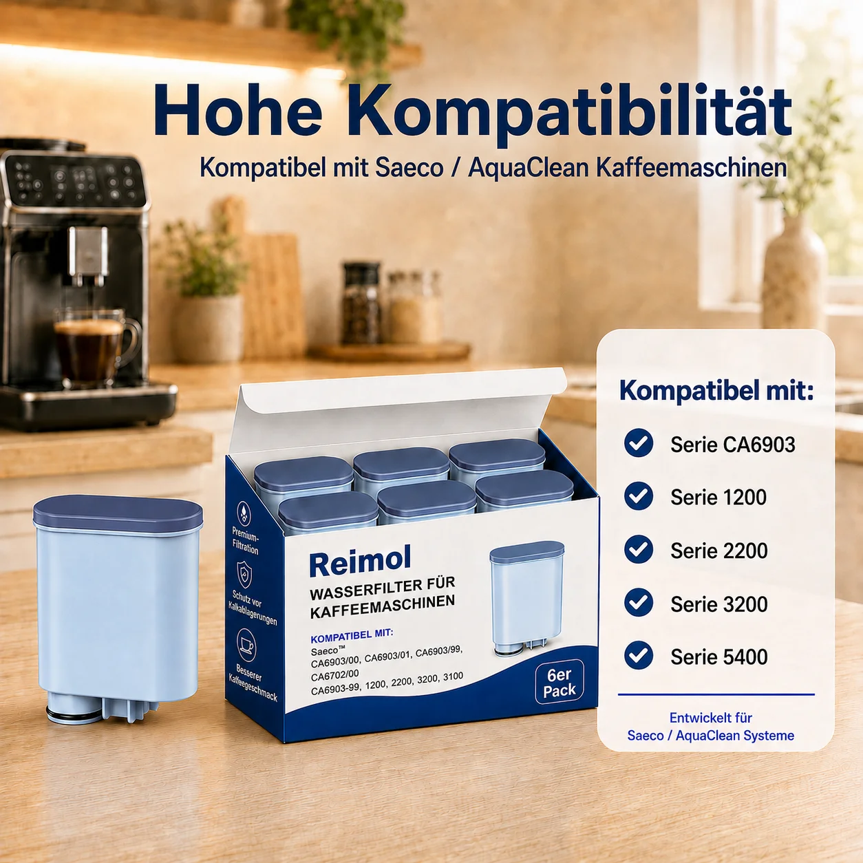 Reimol 6er-Pack Kaffeefilter-Ersatz, kompatibel mit Saeco, geeignet für Philips 2200 Serie, Philips 2300 Serie, Philips 3200 Serie, Philips 3300 Serie und Philips 5400 Serie – Detail 1
