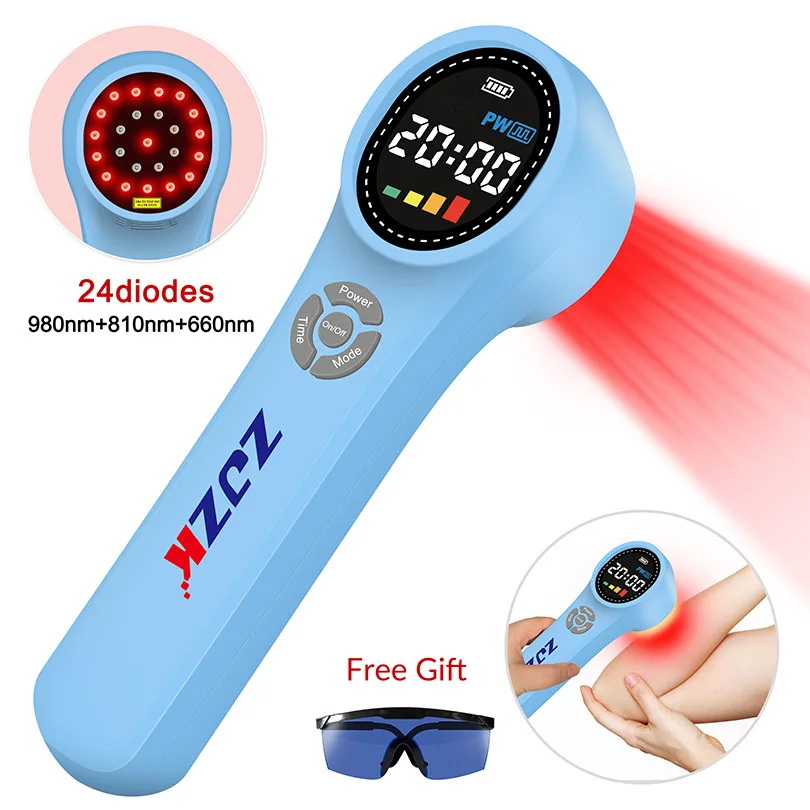 Three Wavelength Cold Laser Light Therapy Device for Pain Relief Anti-inflammation Tissue Repair 1760mW 4x980nm 4x810nm 16x660nm