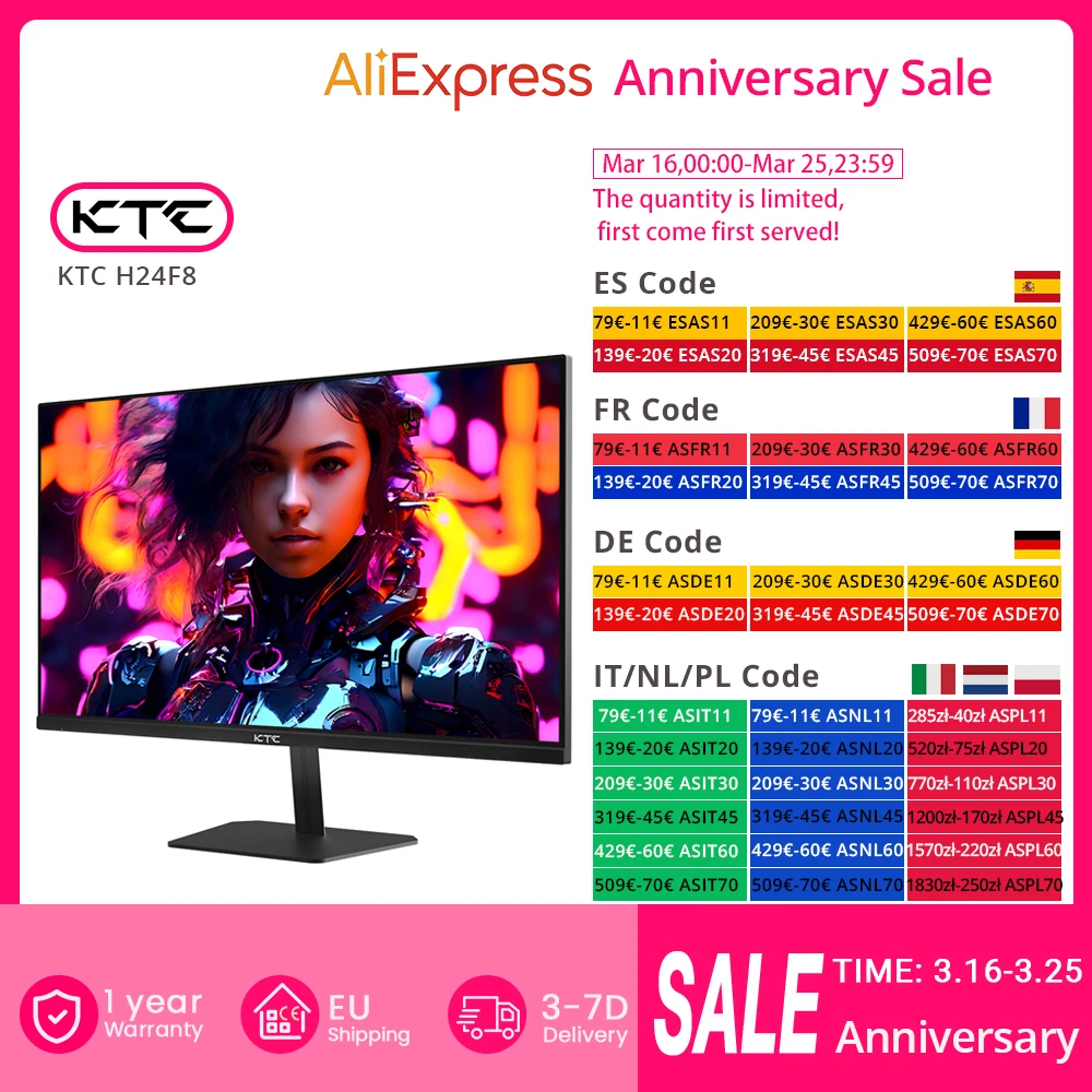 Monitor para juegos KTC H24F8, pantalla IPS rápida 16:9 de 23,8 pulgadas 1920*1…