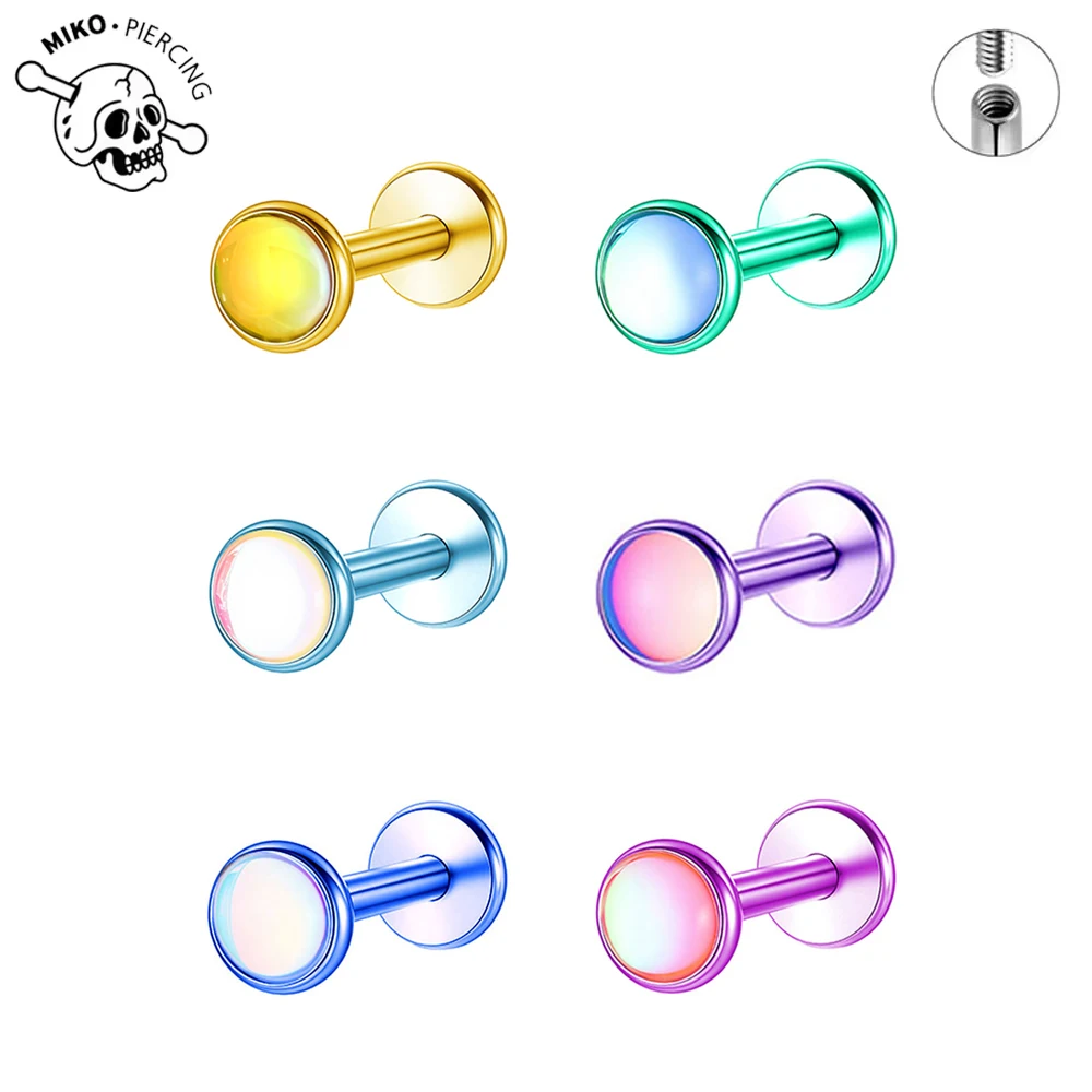 ASTM F136 Titanium 16G Lip Piercing Colorful Gem Earrings G23 Sparkling Pyramid Pointed Lip Eyebrow Perforated Jewelry