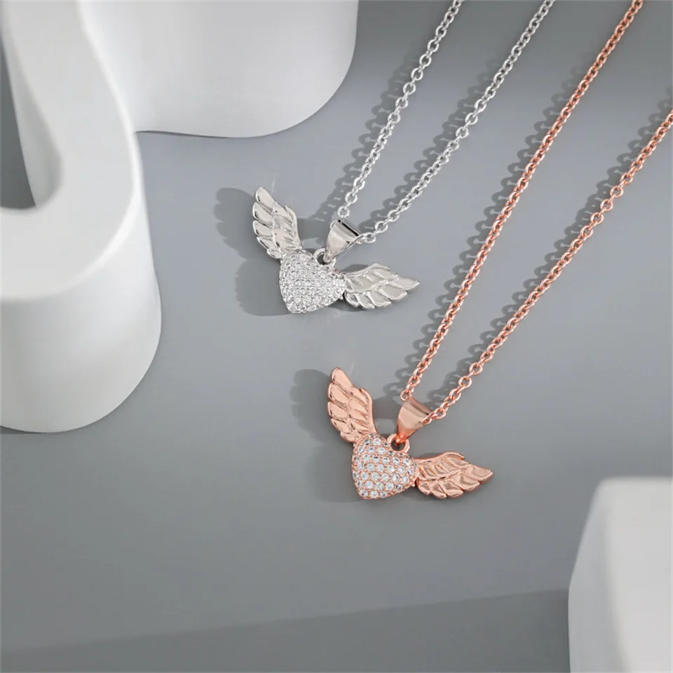 

Starry Heart Necklace Original Heart-Shaped Feather Wings Eros Angel Wings Necklace Stainless Steel Jewelry Free Shipping Items