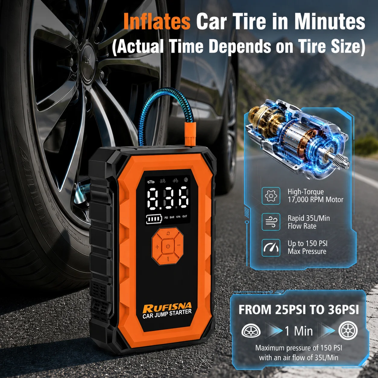 RUFISNA 3000A Peak Car Jump St - Lithium Jump Starter 3000A Peak recension och pris