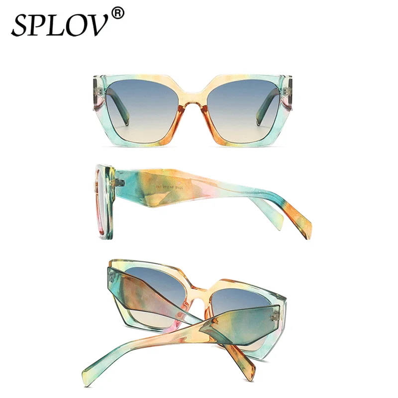 Retro Polygon Cat Eye Sunglasses Women Brand Designer Fashion Gradient Shades Leopard Colorful Clear Sun Glasses Ladies UV400