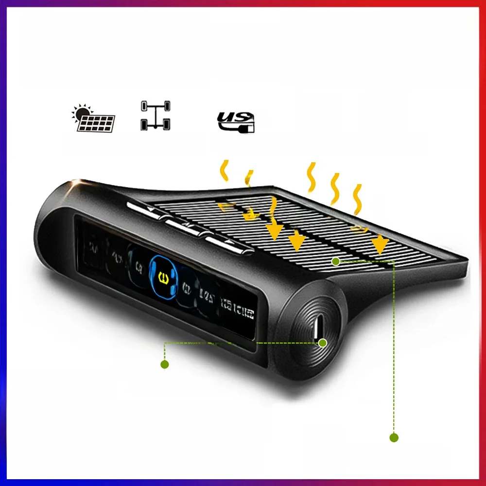 Solar Power TPMS Car Tire Pressure Alarm Monitor System Auto Security Alarm Systems Tyre Pressure Temperature Warning
