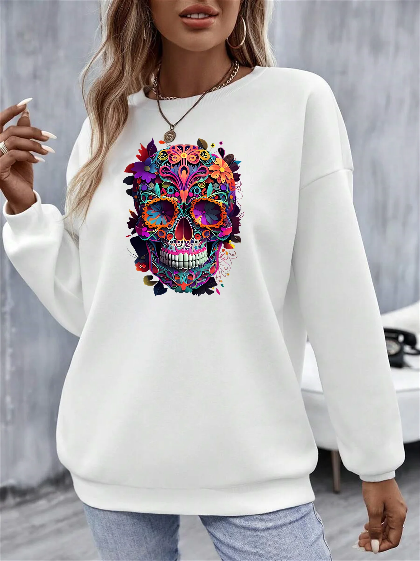 

2024 Autumn Winter Happy Halloween Scary Colorful Printed Skull Hiphop Fashion Funny Sports Hoodies