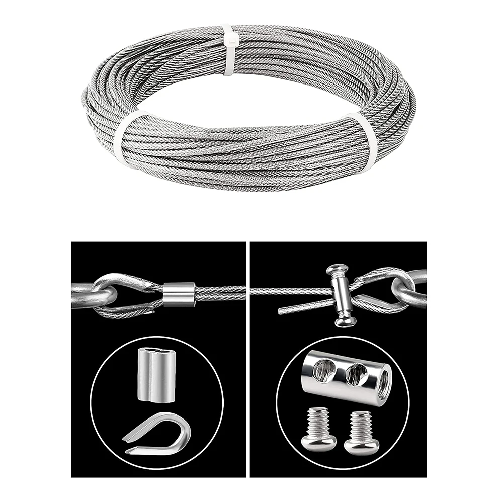 Kit de cuerda de alambre de 10 metros de diámetro, Cable de acero inoxidable 304 recubierto de nailon, transparente, para colgar al aire libre,