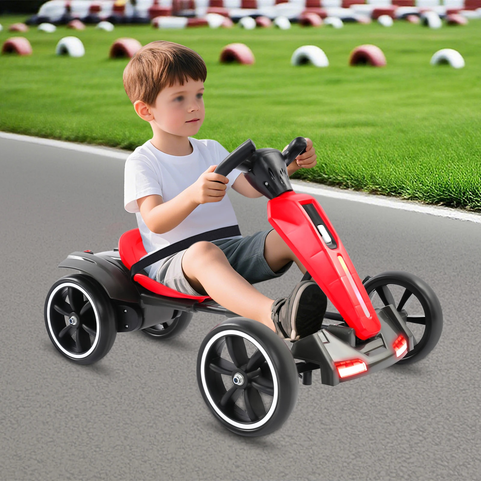 Go Kart électrique pliable en PP, Go-Karts à pédale autoportante avec siège réglable et musique/lumières pour enfants de 3 à 8 ans