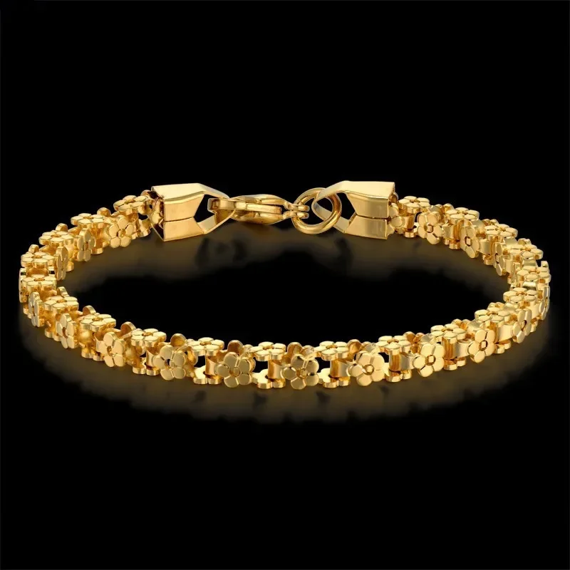 AliExpress MAGIC ZONE Punk Bicycle Chain Link Bracelet Female 5mm Gold Silver Color Stainless Steel Flower Shape Hand