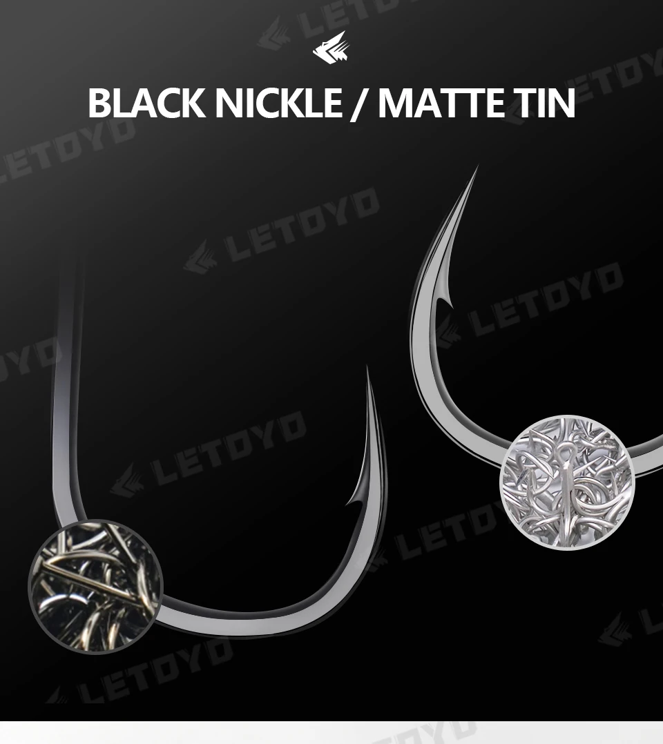 LETOYO High Carbon Stell Triple Hooks schwarz knittert oder matte Zinn Hard Lure Angelhaken für Hechtbarsch Meeresangelzubehör – Detail 9