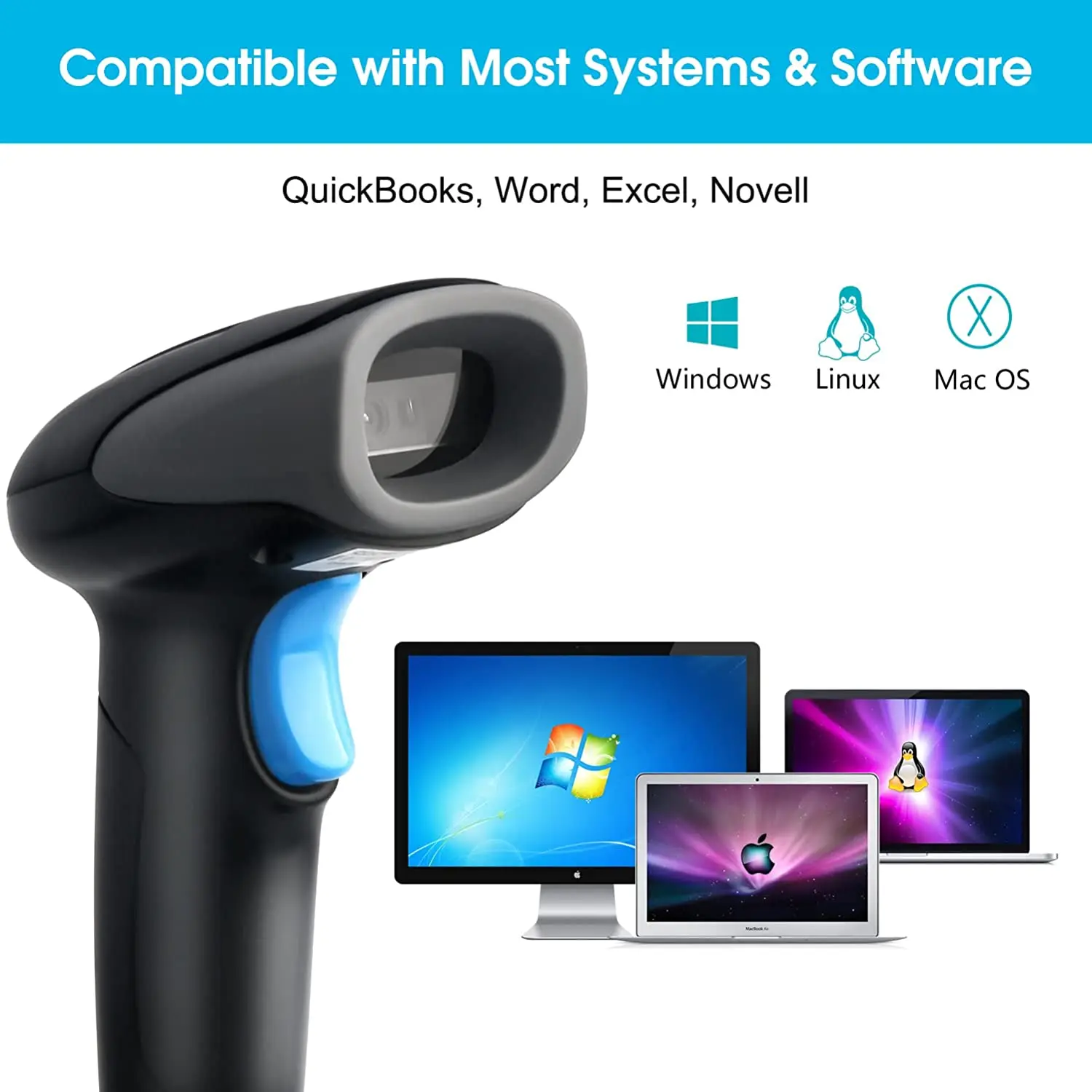 2d scanner de código de barras com fio leitor de código de barras handheld (lector de código de barras), plug & play, rápido e preciso