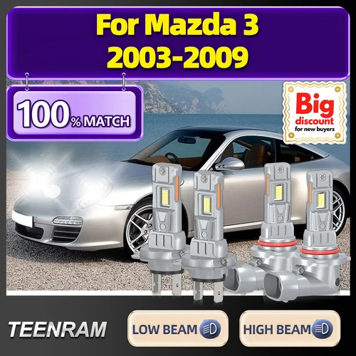 TEENRAM para Mazda 3 2003 2004 2005 2006 2007 2008 2009 2X Turbo coche LED faro ampolla actualización bombilla de faro Canbus sin Error