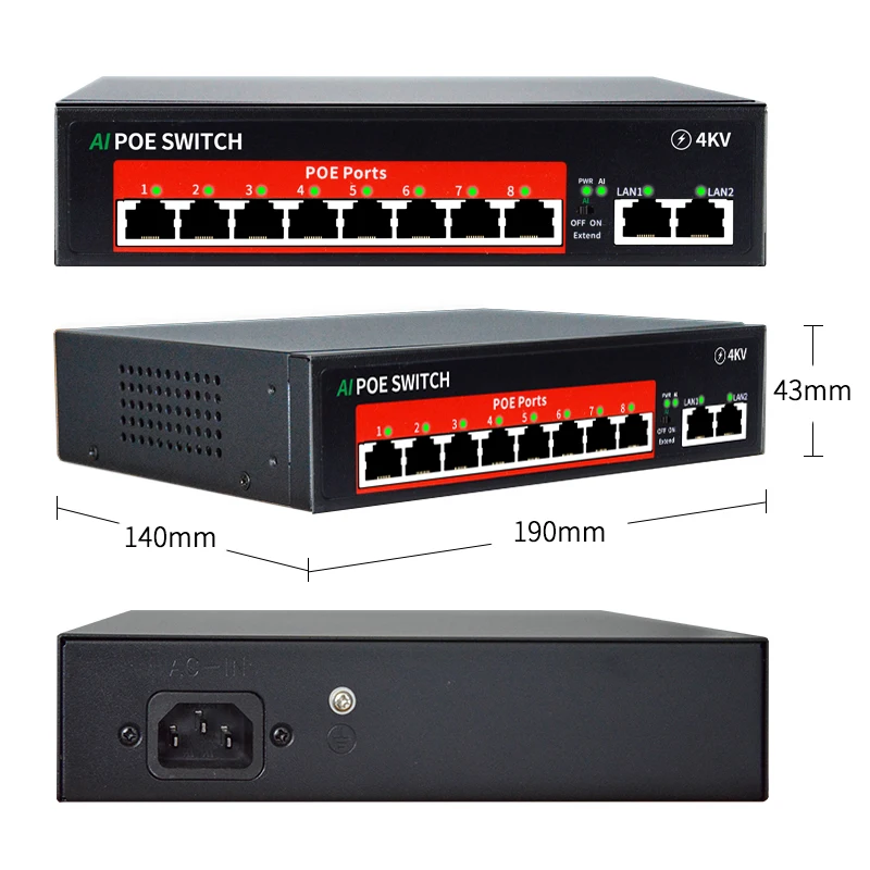 STEAMEMO 10/100M 8 Ports POE Switch 120W Power Supply Network Ethernet Switch For Cameras/Wireless AP With Built-in Power Supply