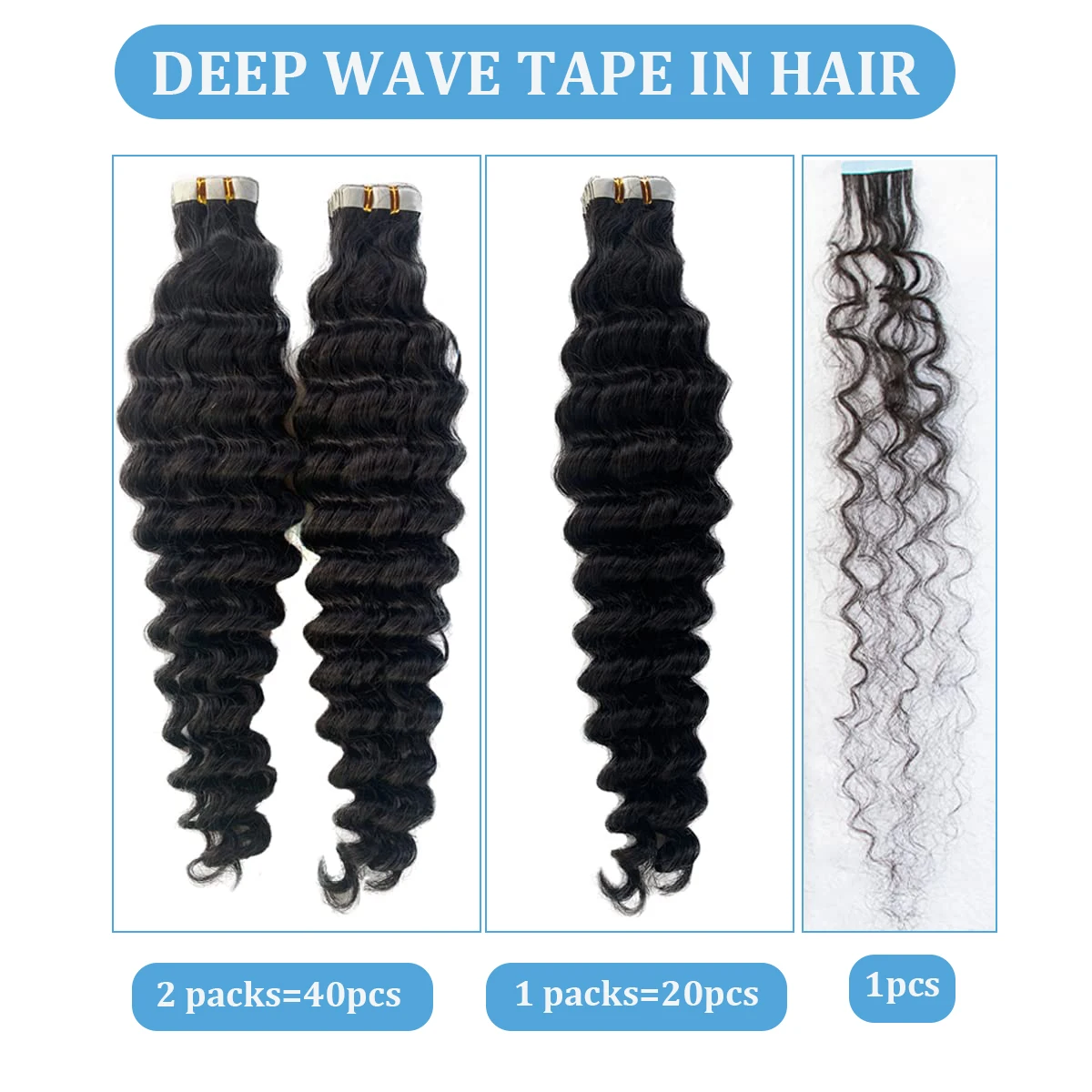 Tape In Human Hair Extensions Deep Wave 16-26Inch 100% Real Remy Human Hair Seamless Skin Weft Tape In Hair Extensions 2.5G/Pc
