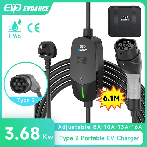 Evdance tragbare 13a Elektroauto Ladegeräte uk Stecker 3,68 kW 20ft Ladekabel oled Display einstellbarer Strom iec Buchse