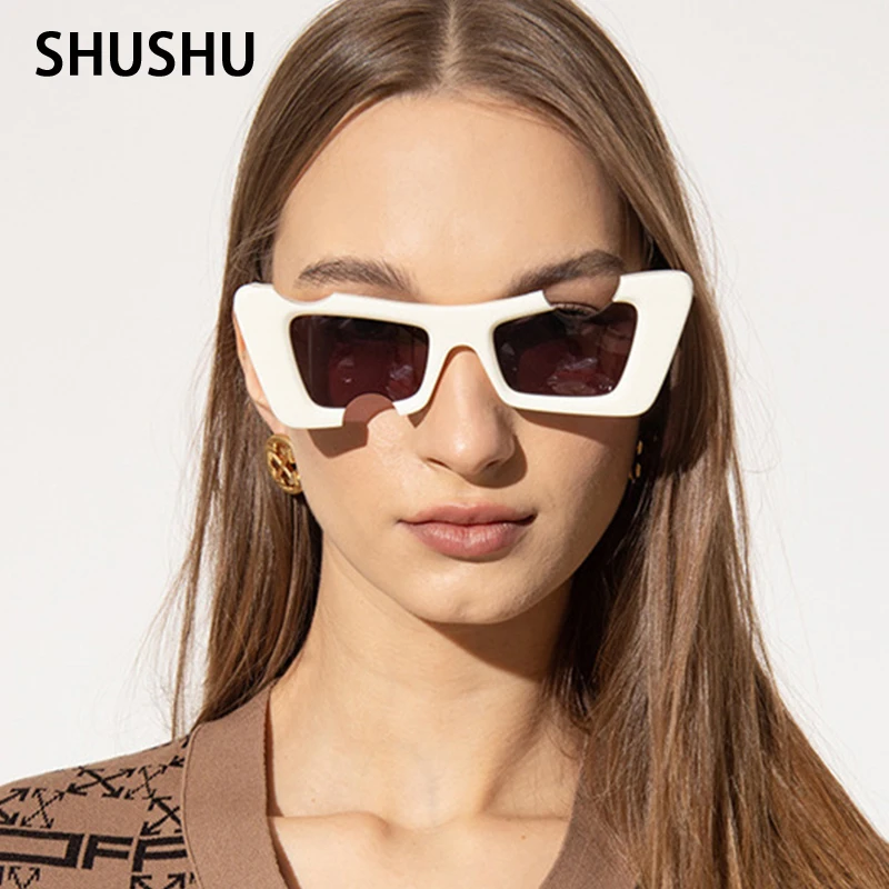 FC32 Hip-hop Cat Eye Sunglasses Women Men Off Notch Hole Design White Sun Glasses Ladies Brand Designer Vintage Shados Eyewear