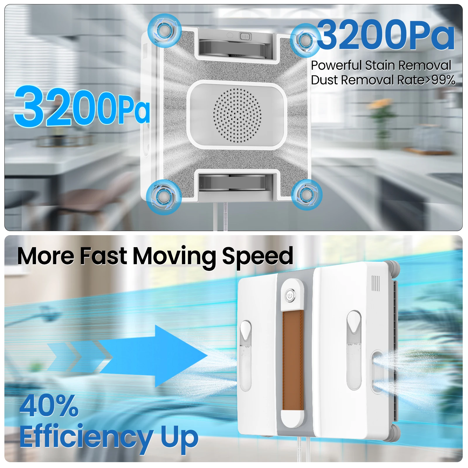 3200pa Automatischer intelligenter Fensterreinigungsroboter, Vierloch-Wassersprühfunktion für Smart Home Glaswandreinigung, Fernbedienung. – Detail 2
