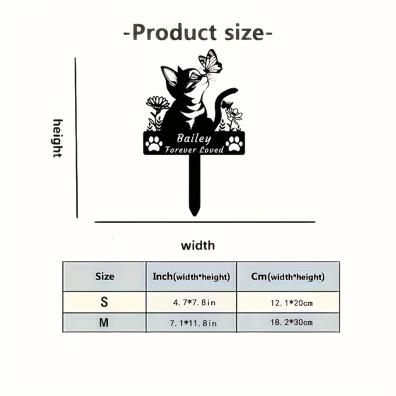 Personalized Cat Pet Grave Marker, Iron Stake with Inscription, Modern Outdoor Memorial Decor