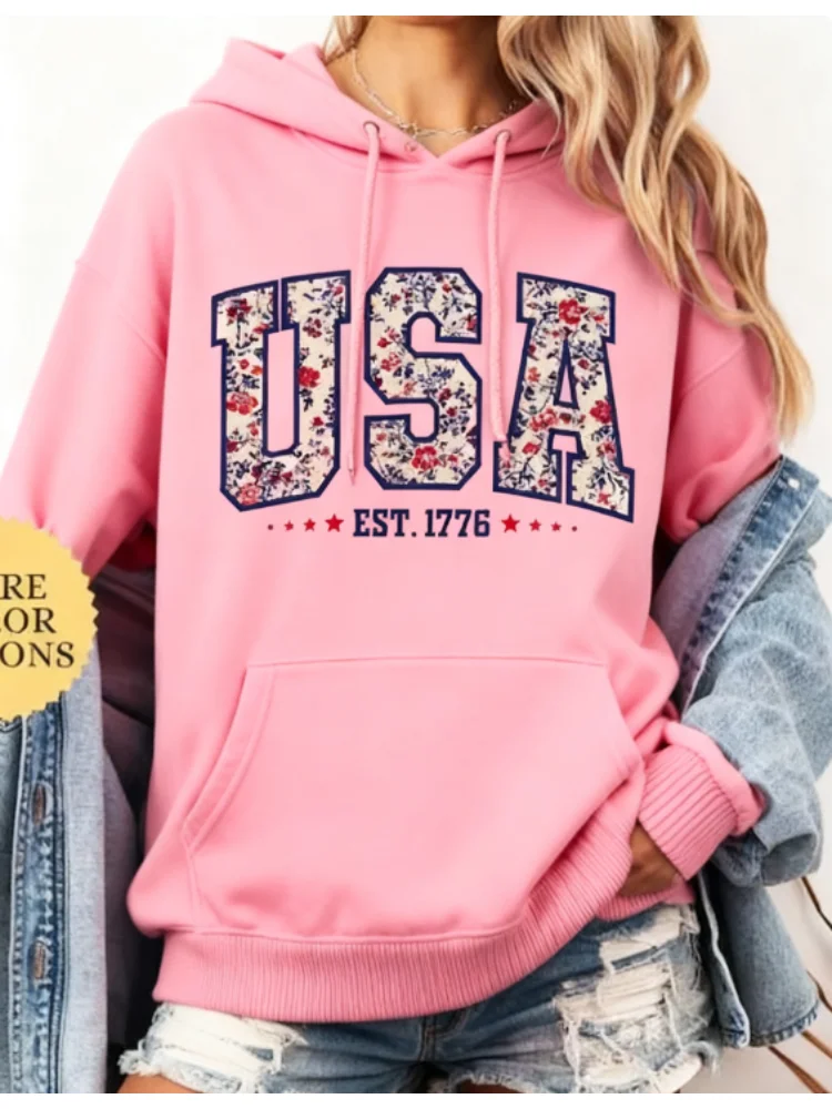 American Girl Shirt USA Est 1776 hoodie Comfort Colors Floral USA Hoodie Girly 4th of July Hoodie Patriotic Women Hoodie Flower