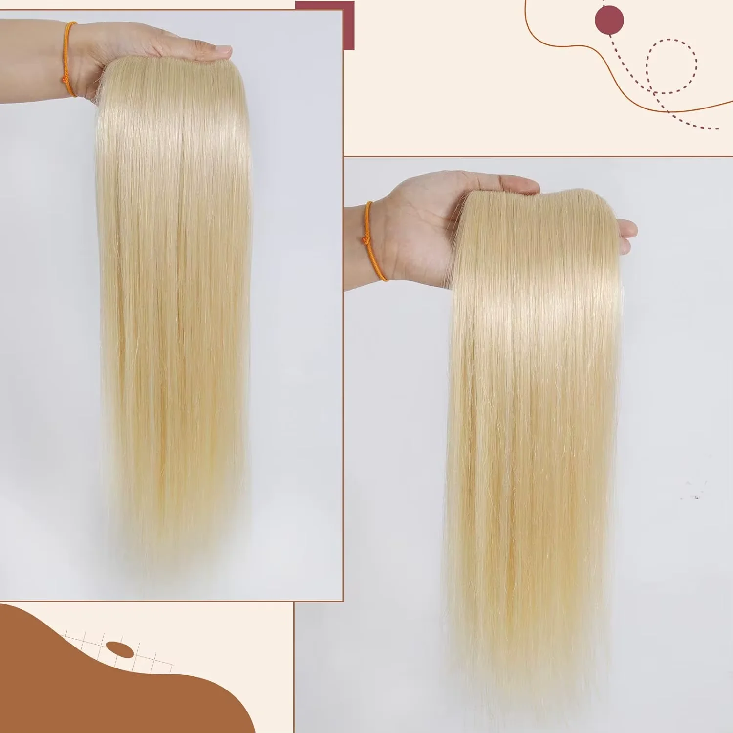 613 شقراء مستقيم ذيل حصان مقاطع الشعر البشري في البرازيلي 100% وصلة إطالة شعر طبيعي عصا سحرية لصق الاعوجاج حول ذيل حصان #5